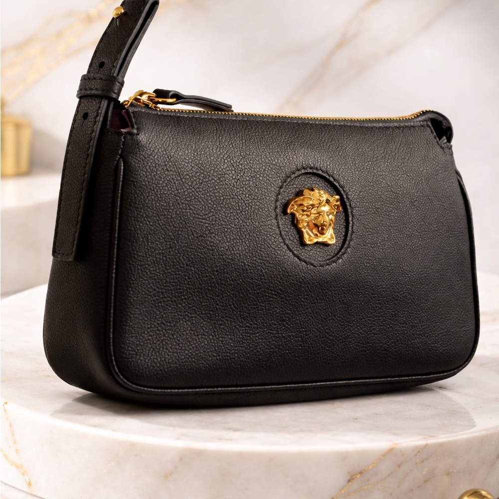 Versace Grained Calfskin Leather Shoulder Bag with Gold Medusa - Picture 7 of 17